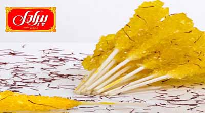 Saffron rock candy with stick